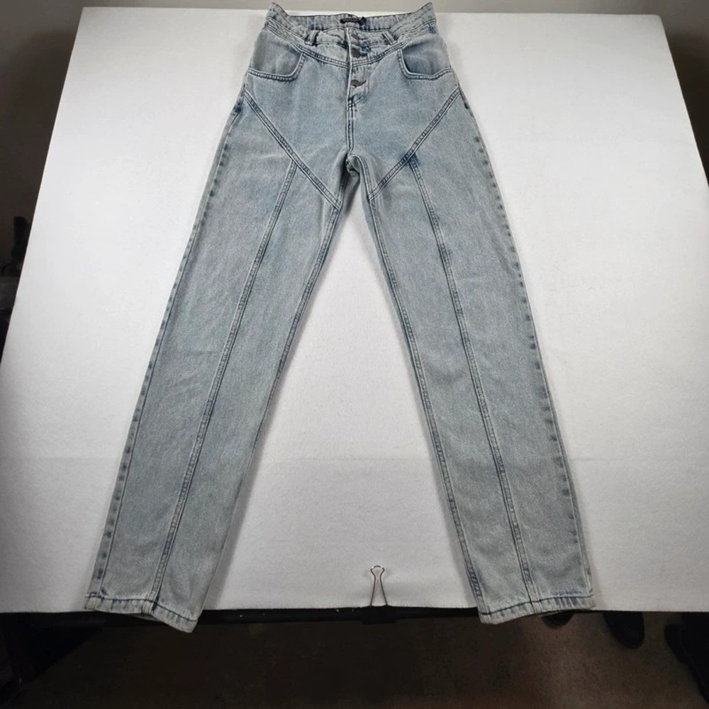 Nasty Gal High Rise Panel Seam Jeans Women 4 Light Wash Blue Y2K Cotton Straight